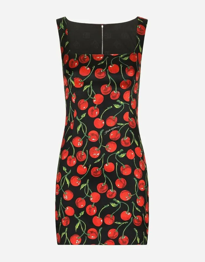 Dolce and Gabbana Dresses Women Short Cherryprint Satin Dress Multicolor