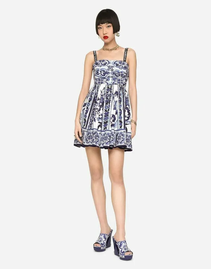 Dolce and Gabbana Dresses Women Short Majolicaprint Poplin Dress Multicolor Dolce and Gabbana Dresses Women Short Majolicaprint Poplin Dress Multicolor