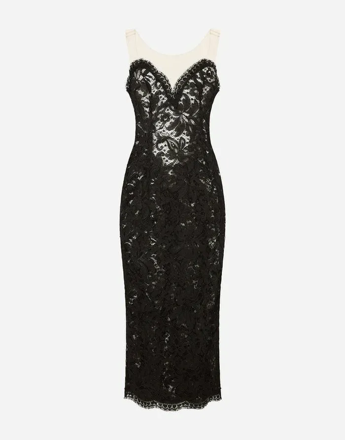 Dolce and Gabbana Dresses Women Sleeveless Lace And Tulle Calflength Dress Black Dolce and Gabbana Dresses Women Sleeveless Lace And Tulle Calflength Dress Black