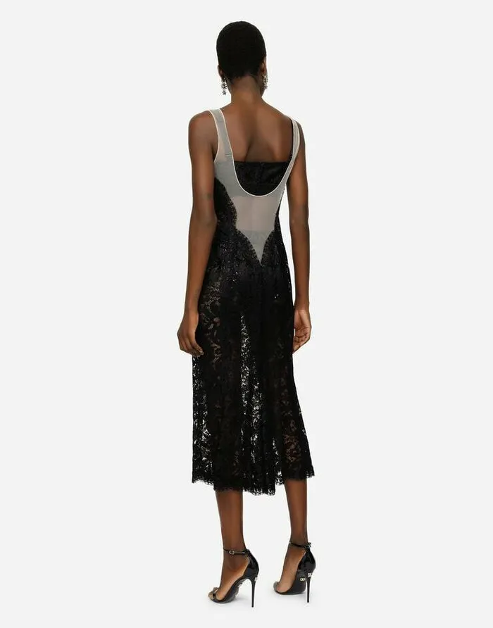 Dolce and Gabbana Dresses Women Sleeveless Lace And Tulle Calflength Dress Black Dolce and Gabbana Dresses Women Sleeveless Lace And Tulle Calflength Dress Black