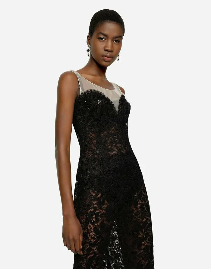 Dolce and Gabbana Dresses Women Sleeveless Lace And Tulle Calflength Dress Black Dolce and Gabbana Dresses Women Sleeveless Lace And Tulle Calflength Dress Black