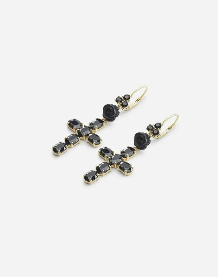Dolce and Gabbana Earrings Women Yellow Gold Family Earrings With Black Sapphires Goldblack Dolce and Gabbana Earrings Women Yellow Gold Family Earrings With Black Sapphires Goldblack