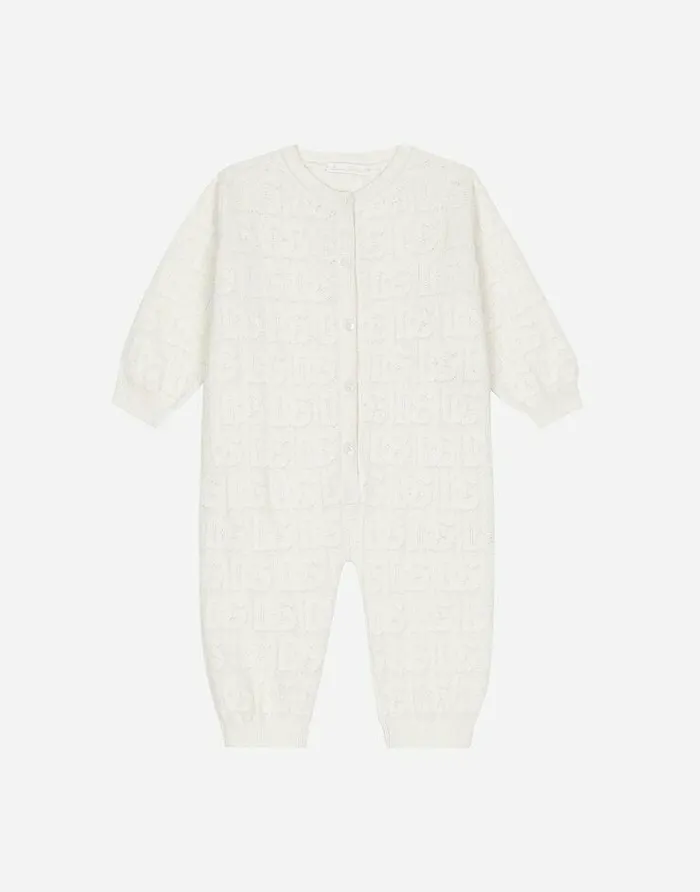 Dolce and Gabbana Gift Sets And Babygrows Children Longsleeved Jacquard Knit Onesie White Dolce and Gabbana Gift Sets And Babygrows Children Longsleeved Jacquard Knit Onesie White