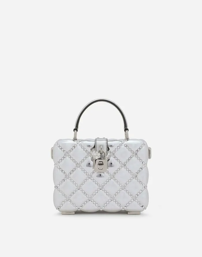 Dolce and Gabbana Handbags Women Resin Dolce Box Bag With Rhinestones Silver