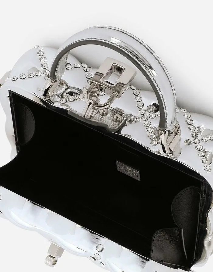 Dolce and Gabbana Handbags Women Resin Dolce Box Bag With Rhinestones Silver Dolce and Gabbana Handbags Women Resin Dolce Box Bag With Rhinestones Silver
