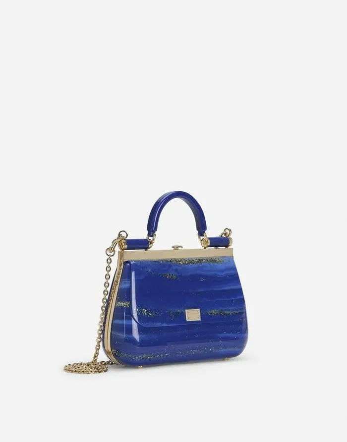 Dolce and Gabbana Handbags Women Sicily Box Bag In Acrylic Glass Blue Dolce and Gabbana Handbags Women Sicily Box Bag In Acrylic Glass Blue