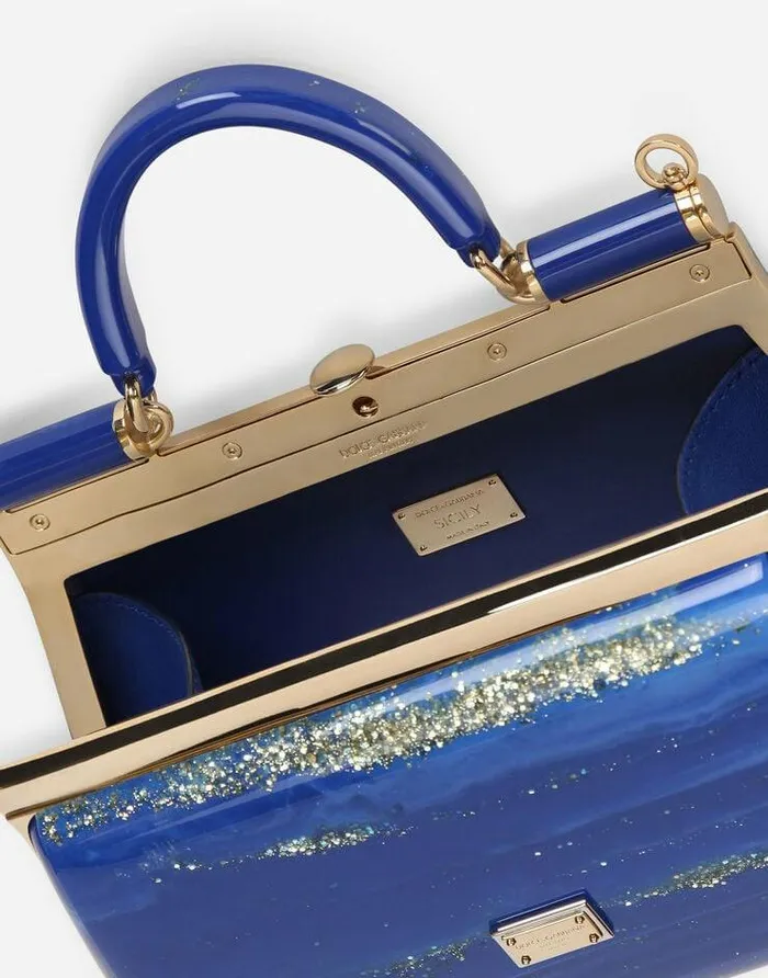 Dolce and Gabbana Handbags Women Sicily Box Bag In Acrylic Glass Blue Dolce and Gabbana Handbags Women Sicily Box Bag In Acrylic Glass Blue