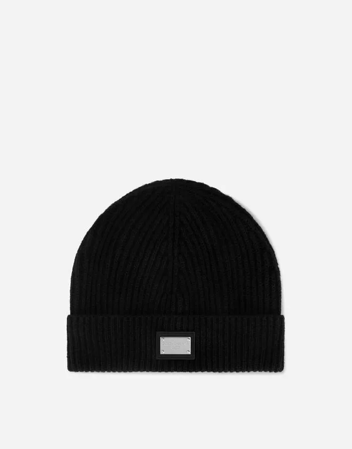 Dolce and Gabbana Hats And Gloves Men Cashmere And Wool Hat With Branded Tag Black Dolce and Gabbana Hats And Gloves Men Cashmere And Wool Hat With Branded Tag Black