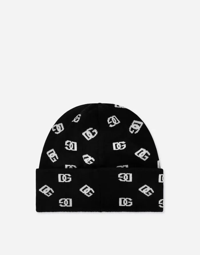 Dolce and Gabbana Hats And Gloves Men Jacquard Knit Hat With DG Monogram Multicolor Dolce and Gabbana Hats And Gloves Men Jacquard Knit Hat With DG Monogram Multicolor