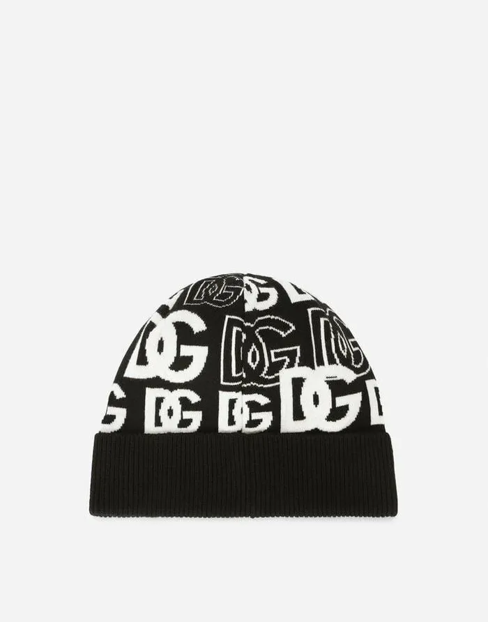 Dolce and Gabbana Hats And Gloves Men Knit Cashmere Jacquard Hat With DG Logo Multicolor Dolce and Gabbana Hats And Gloves Men Knit Cashmere Jacquard Hat With DG Logo Multicolor