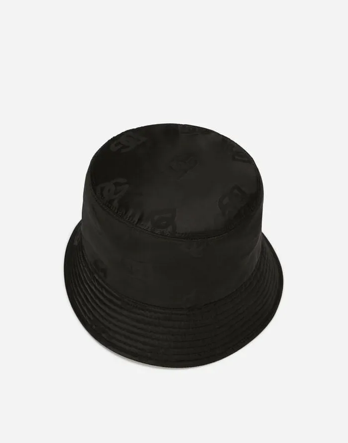Dolce and Gabbana Hats And Gloves Men Satin Jacquard Bucket Hat With DG Monogram Detail Black Dolce and Gabbana Hats And Gloves Men Satin Jacquard Bucket Hat With DG Monogram Detail Black