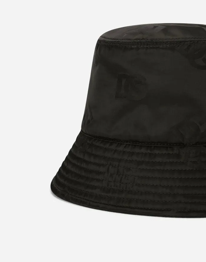 Dolce and Gabbana Hats And Gloves Men Satin Jacquard Bucket Hat With DG Monogram Detail Black Dolce and Gabbana Hats And Gloves Men Satin Jacquard Bucket Hat With DG Monogram Detail Black