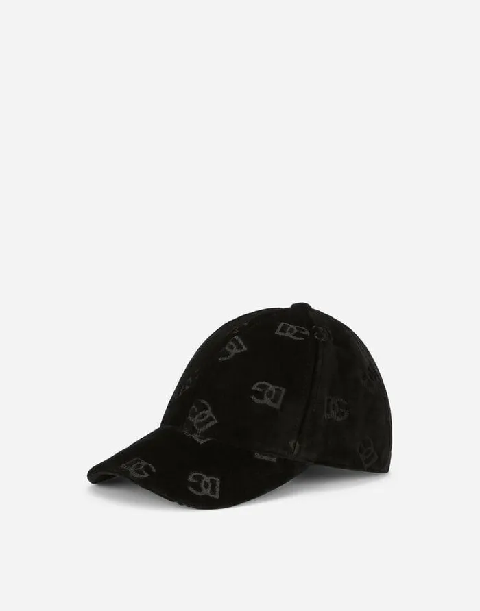 Dolce and Gabbana Hats And Gloves Men Velvet Baseball Cap With Jacquard DG Logo Black Dolce and Gabbana Hats And Gloves Men Velvet Baseball Cap With Jacquard DG Logo Black