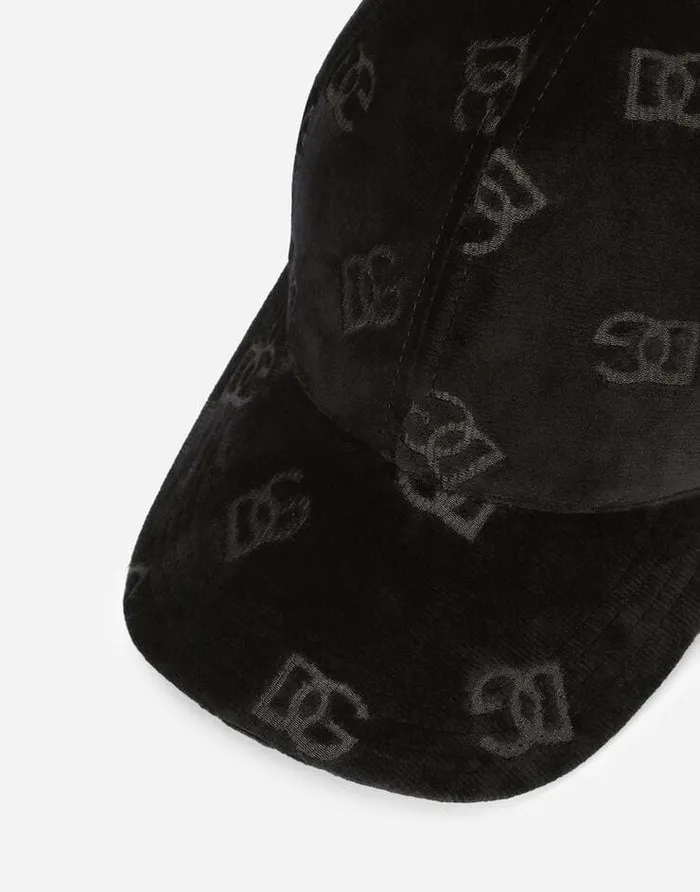 Dolce and Gabbana Hats And Gloves Men Velvet Baseball Cap With Jacquard DG Logo Black Dolce and Gabbana Hats And Gloves Men Velvet Baseball Cap With Jacquard DG Logo Black