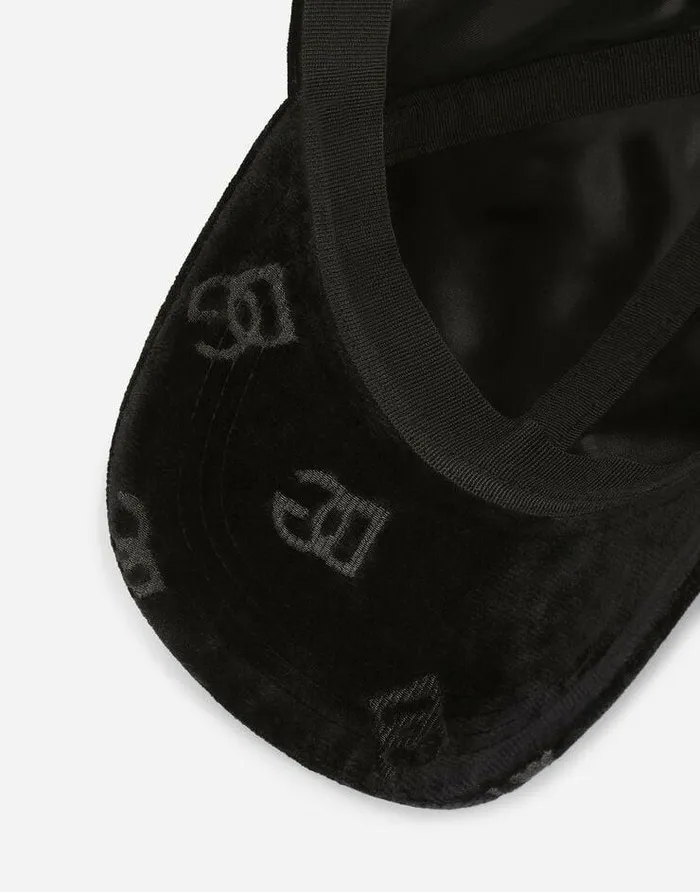Dolce and Gabbana Hats And Gloves Men Velvet Baseball Cap With Jacquard DG Logo Black Dolce and Gabbana Hats And Gloves Men Velvet Baseball Cap With Jacquard DG Logo Black