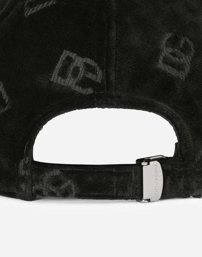 Dolce and Gabbana Hats And Gloves Men Velvet Baseball Cap With Jacquard DG Logo Black Dolce and Gabbana Hats And Gloves Men Velvet Baseball Cap With Jacquard DG Logo Black