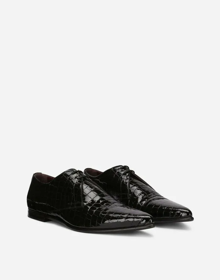Dolce and Gabbana LaceUps Men Crocodileprint Calfskin Derby Shoes Black Dolce and Gabbana LaceUps Men Crocodileprint Calfskin Derby Shoes Black