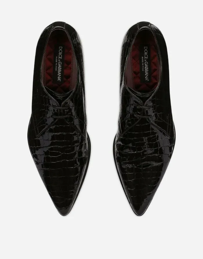 Dolce and Gabbana LaceUps Men Crocodileprint Calfskin Derby Shoes Black Dolce and Gabbana LaceUps Men Crocodileprint Calfskin Derby Shoes Black