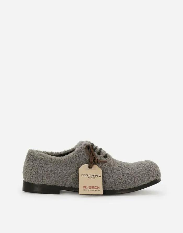 Dolce and Gabbana LaceUps Men Faux Fur Derby Shoes Grey