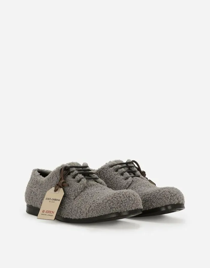 Dolce and Gabbana LaceUps Men Faux Fur Derby Shoes Grey Dolce and Gabbana LaceUps Men Faux Fur Derby Shoes Grey