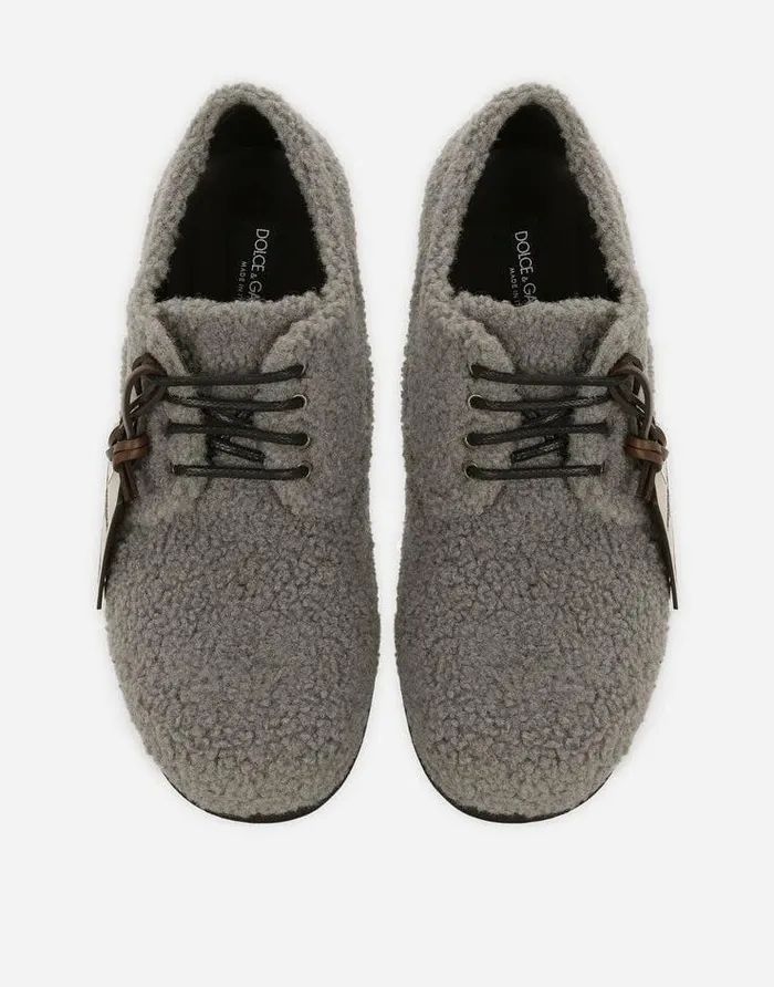 Dolce and Gabbana LaceUps Men Faux Fur Derby Shoes Grey Dolce and Gabbana LaceUps Men Faux Fur Derby Shoes Grey