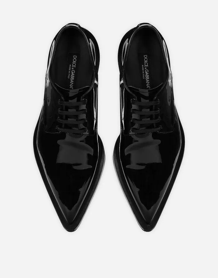 Dolce and Gabbana LaceUps Men Patent Leather Derby Shoes Black Dolce and Gabbana LaceUps Men Patent Leather Derby Shoes Black