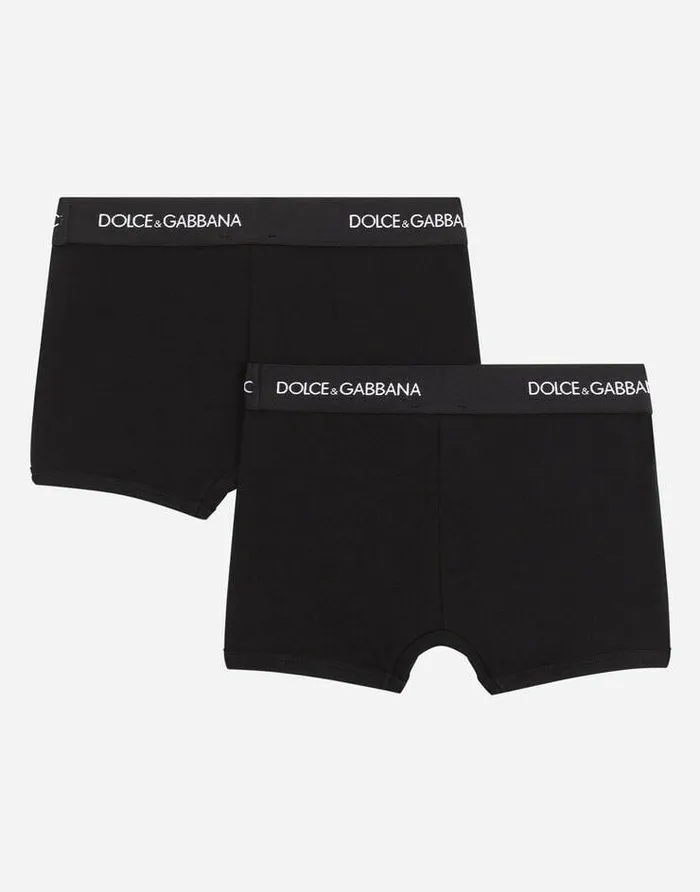 Dolce and Gabbana Nightwear and Underwear Children Boxer Twopack With Branded Elastic Black Dolce and Gabbana Nightwear and Underwear Children Boxer Twopack With Branded Elastic Black