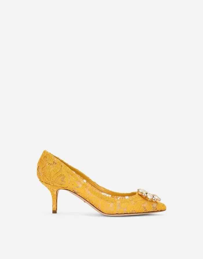 Dolce and Gabbana Pumps And Slingback Women Lace Rainbow Pumps With Brooch Detailing Yellow Dolce and Gabbana Pumps And Slingback Women Lace Rainbow Pumps With Brooch Detailing Yellow