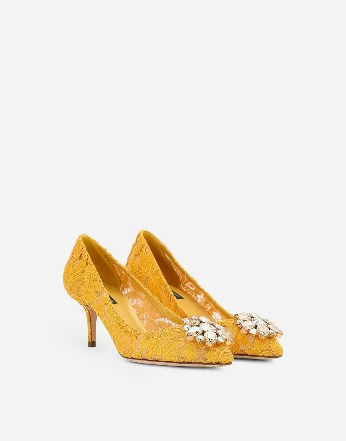 Dolce and Gabbana Pumps And Slingback Women Lace Rainbow Pumps With Brooch Detailing Yellow Dolce and Gabbana Pumps And Slingback Women Lace Rainbow Pumps With Brooch Detailing Yellow