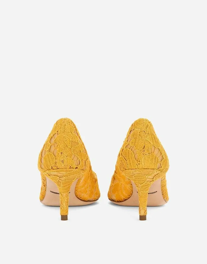 Dolce and Gabbana Pumps And Slingback Women Lace Rainbow Pumps With Brooch Detailing Yellow Dolce and Gabbana Pumps And Slingback Women Lace Rainbow Pumps With Brooch Detailing Yellow