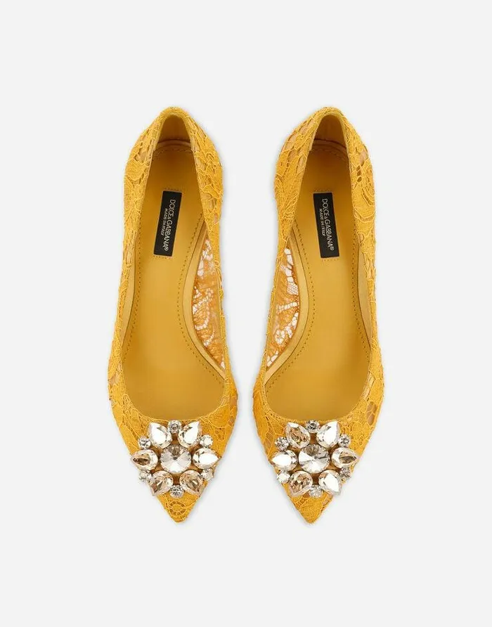 Dolce and Gabbana Pumps And Slingback Women Lace Rainbow Pumps With Brooch Detailing Yellow Dolce and Gabbana Pumps And Slingback Women Lace Rainbow Pumps With Brooch Detailing Yellow