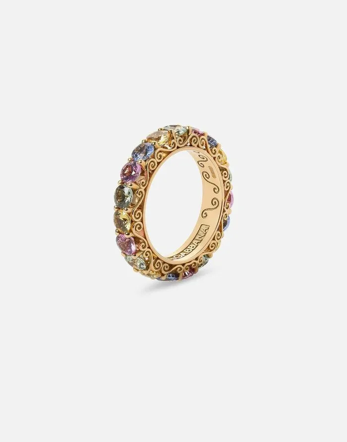 Dolce and Gabbana Rings Women Heritage Band Ring In Yellow 18kt Gold With Multicoloured Sapphires Gold Dolce and Gabbana Rings Women Heritage Band Ring In Yellow 18kt Gold With Multicoloured Sapphires Gold