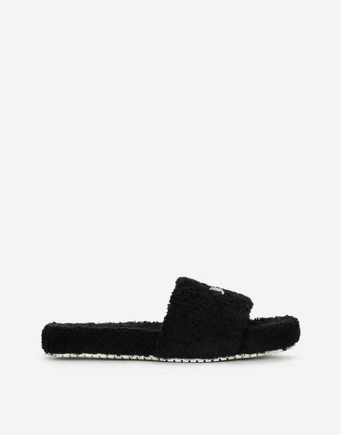 Dolce and Gabbana Sandals And Slides Men Terrycloth Sliders With Logo Tag Black Dolce and Gabbana Sandals And Slides Men Terrycloth Sliders With Logo Tag Black