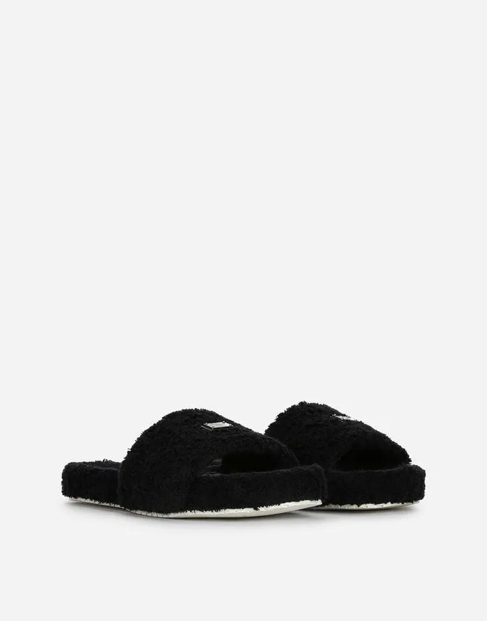 Dolce and Gabbana Sandals And Slides Men Terrycloth Sliders With Logo Tag Black Dolce and Gabbana Sandals And Slides Men Terrycloth Sliders With Logo Tag Black