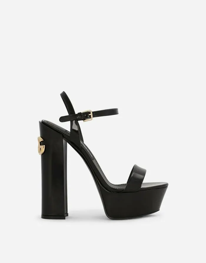 Dolce and Gabbana Sandals And Wedges Women Polished Calfskin Platform Sandals Black Dolce and Gabbana Sandals And Wedges Women Polished Calfskin Platform Sandals Black