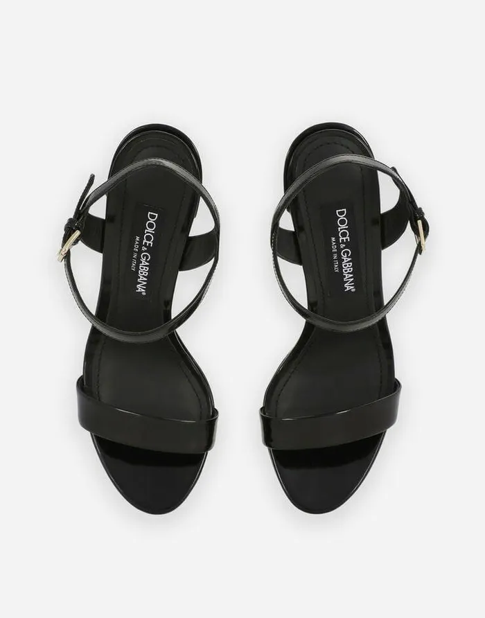 Dolce and Gabbana Sandals And Wedges Women Polished Calfskin Platform Sandals Black Dolce and Gabbana Sandals And Wedges Women Polished Calfskin Platform Sandals Black