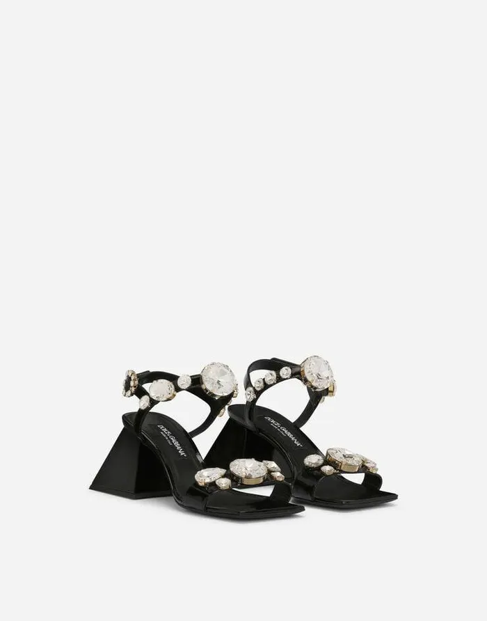 Dolce and Gabbana Sandals And Wedges Women Polished Calfskin Sandals With Crystals Multicolor Dolce and Gabbana Sandals And Wedges Women Polished Calfskin Sandals With Crystals Multicolor