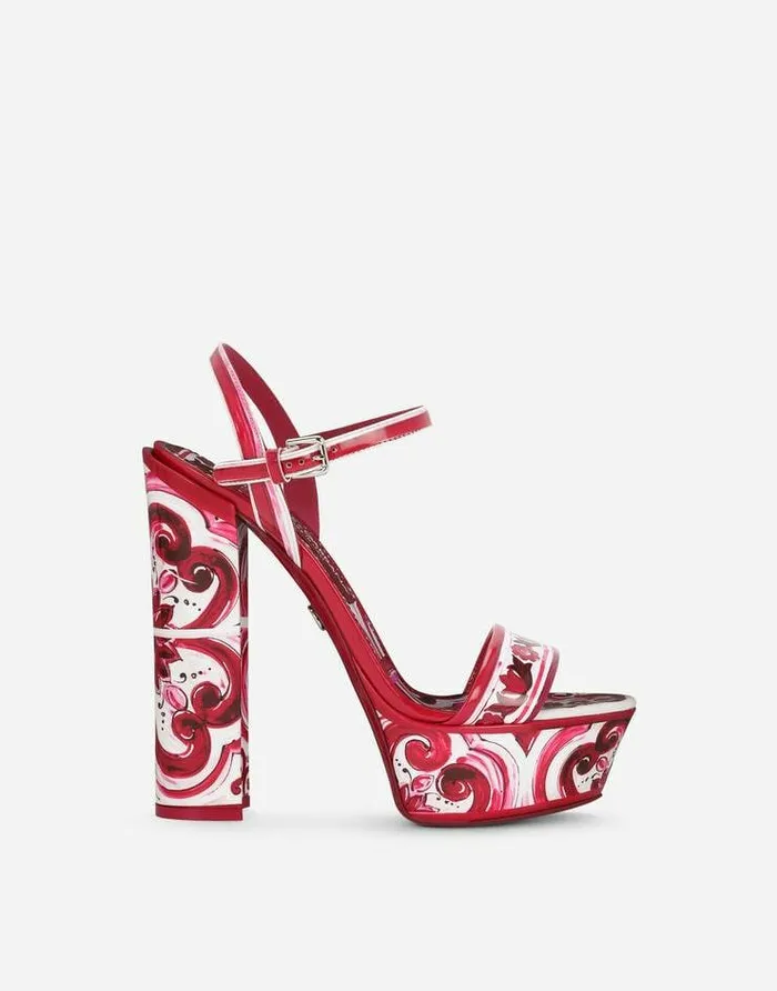 Dolce and Gabbana Sandals And Wedges Women Printed Polished Calfskin Platform Sandals Multicolor Dolce and Gabbana Sandals And Wedges Women Printed Polished Calfskin Platform Sandals Multicolor