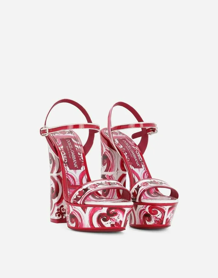 Dolce and Gabbana Sandals And Wedges Women Printed Polished Calfskin Platform Sandals Multicolor Dolce and Gabbana Sandals And Wedges Women Printed Polished Calfskin Platform Sandals Multicolor