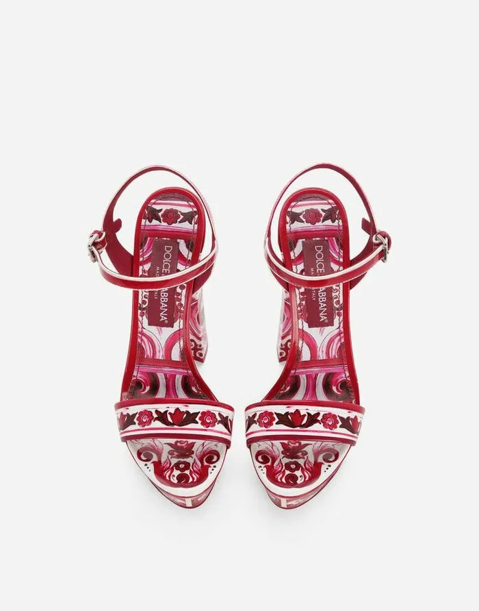 Dolce and Gabbana Sandals And Wedges Women Printed Polished Calfskin Platform Sandals Multicolor Dolce and Gabbana Sandals And Wedges Women Printed Polished Calfskin Platform Sandals Multicolor