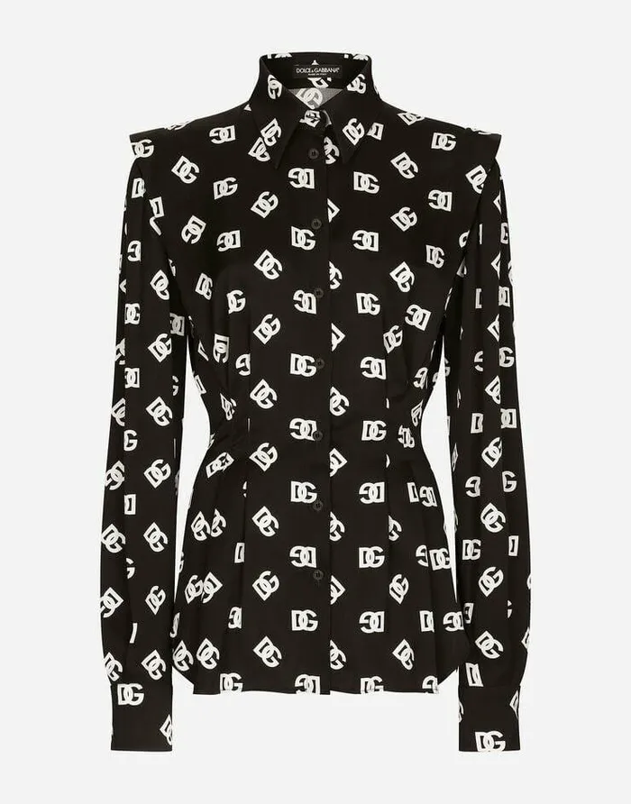 Dolce and Gabbana Shirts And Tops Women Charmeuse Shirt With Allover DG Logo Print Multicolor Dolce and Gabbana Shirts And Tops Women Charmeuse Shirt With Allover DG Logo Print Multicolor