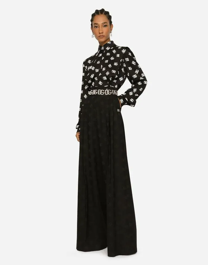 Dolce and Gabbana Shirts And Tops Women Charmeuse Shirt With Allover DG Logo Print Multicolor Dolce and Gabbana Shirts And Tops Women Charmeuse Shirt With Allover DG Logo Print Multicolor