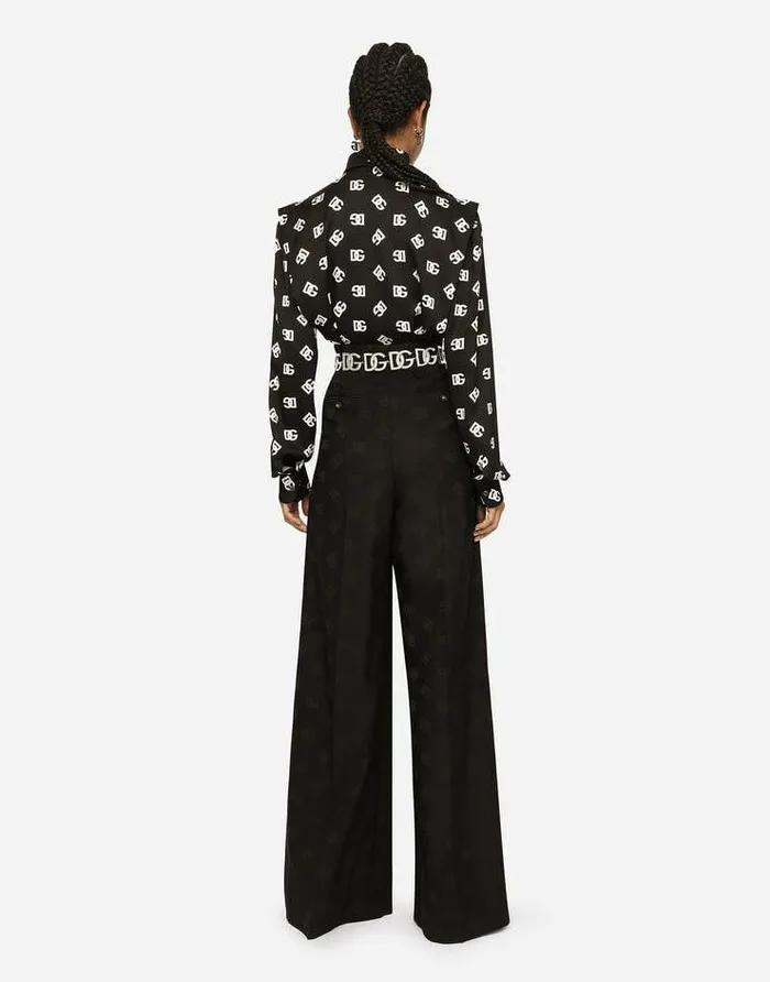 Dolce and Gabbana Shirts And Tops Women Charmeuse Shirt With Allover DG Logo Print Multicolor Dolce and Gabbana Shirts And Tops Women Charmeuse Shirt With Allover DG Logo Print Multicolor