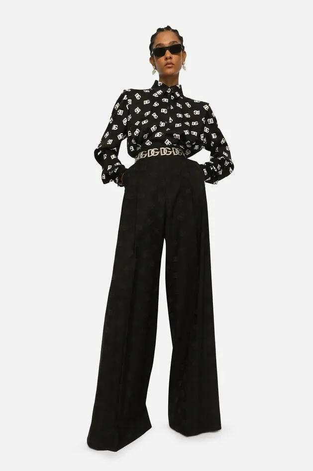 Dolce and Gabbana Shirts And Tops Women Charmeuse Shirt With Allover DG Logo Print Multicolor Dolce and Gabbana Shirts And Tops Women Charmeuse Shirt With Allover DG Logo Print Multicolor