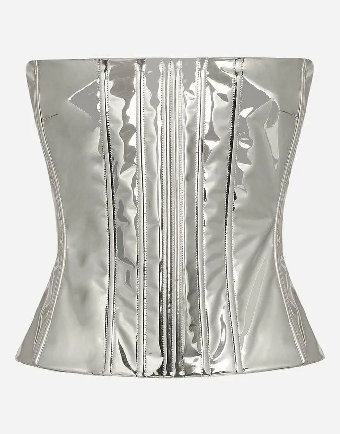 Dolce and Gabbana Shirts And Tops Women KIM DOLCEandGABBANA Foiled Satin Corset Silver Dolce and Gabbana Shirts And Tops Women KIM DOLCEandGABBANA Foiled Satin Corset Silver