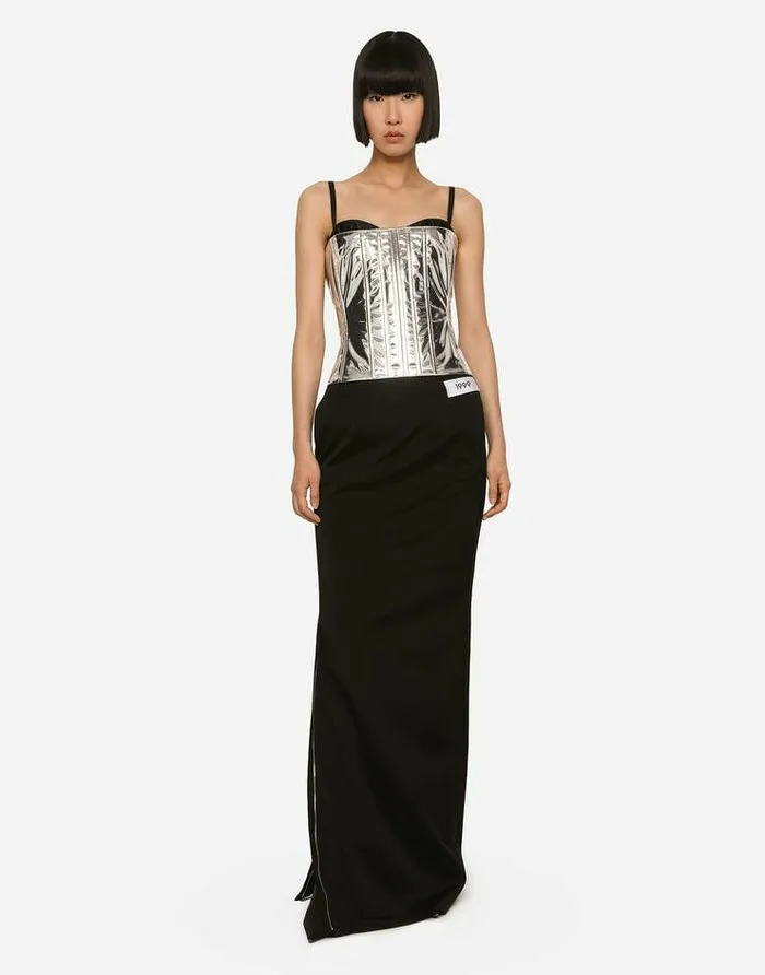 Dolce and Gabbana Shirts And Tops Women KIM DOLCEandGABBANA Foiled Satin Corset Silver Dolce and Gabbana Shirts And Tops Women KIM DOLCEandGABBANA Foiled Satin Corset Silver