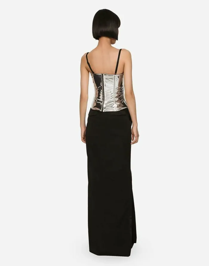 Dolce and Gabbana Shirts And Tops Women KIM DOLCEandGABBANA Foiled Satin Corset Silver Dolce and Gabbana Shirts And Tops Women KIM DOLCEandGABBANA Foiled Satin Corset Silver