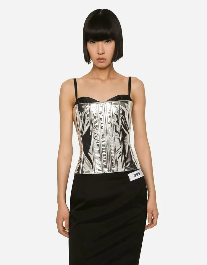 Dolce and Gabbana Shirts And Tops Women KIM DOLCEandGABBANA Foiled Satin Corset Silver Dolce and Gabbana Shirts And Tops Women KIM DOLCEandGABBANA Foiled Satin Corset Silver