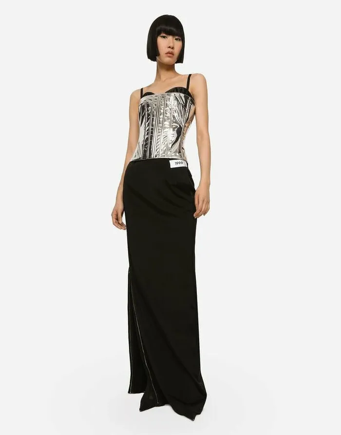 Dolce and Gabbana Shirts And Tops Women KIM DOLCEandGABBANA Foiled Satin Corset Silver Dolce and Gabbana Shirts And Tops Women KIM DOLCEandGABBANA Foiled Satin Corset Silver