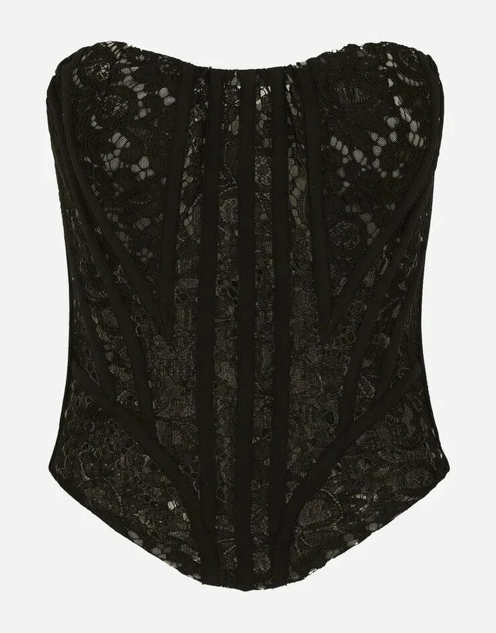 Dolce and Gabbana Shirts And Tops Women Lace Bustier With Laces And Eyelets Black Dolce and Gabbana Shirts And Tops Women Lace Bustier With Laces And Eyelets Black